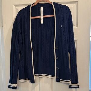 Lululemon Athletica Navy Blue Cardigan with White Trim